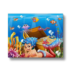 Mermaid & Treasures By The Sea Art Canvas