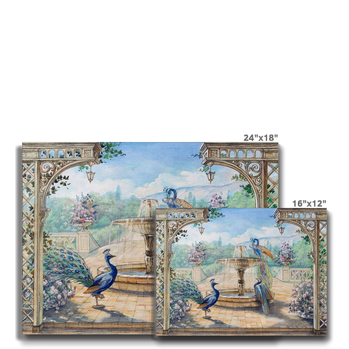 Peacock & Fountain Painting Canvas