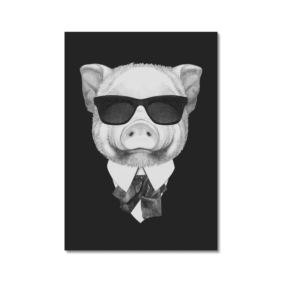 Monochrome Pig With Glasses Portrait Canvas