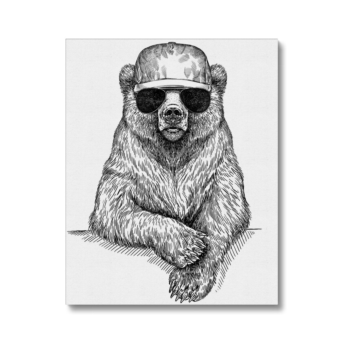 Black & White Bear With Glasses Sketch Canvas