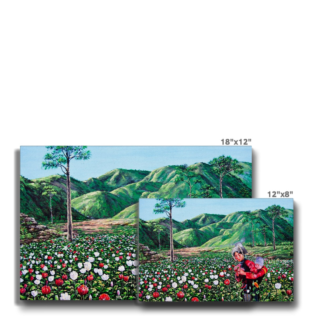 Mother & Baby Farming In Flower Field  Canvas