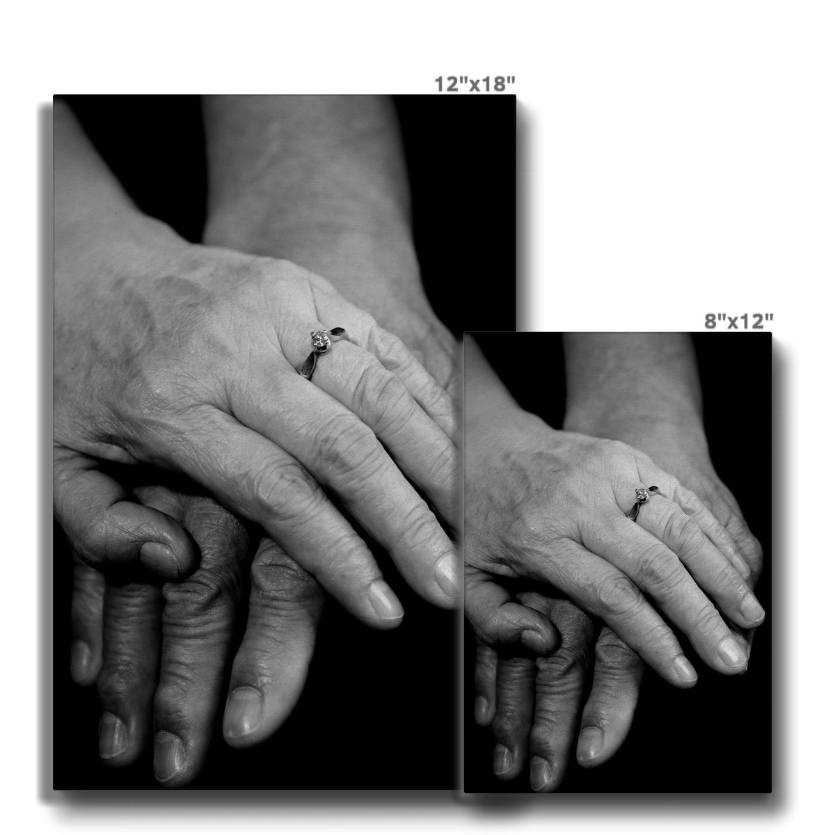 Monochrome Old Couple Holding Hands Canvas