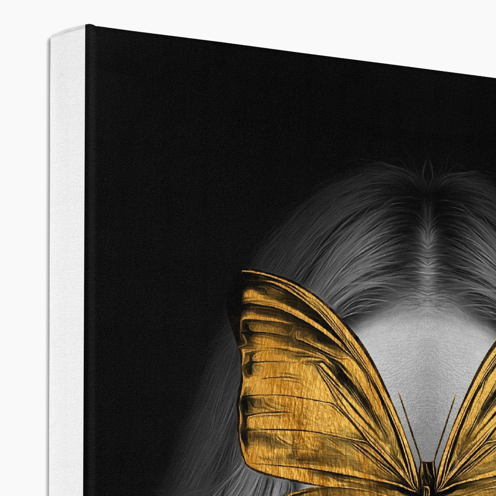 Black & Gold Butterfly On Girl Painting Canvas