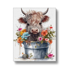 Spectacular Cow With Flowers In A Bucket Canvas