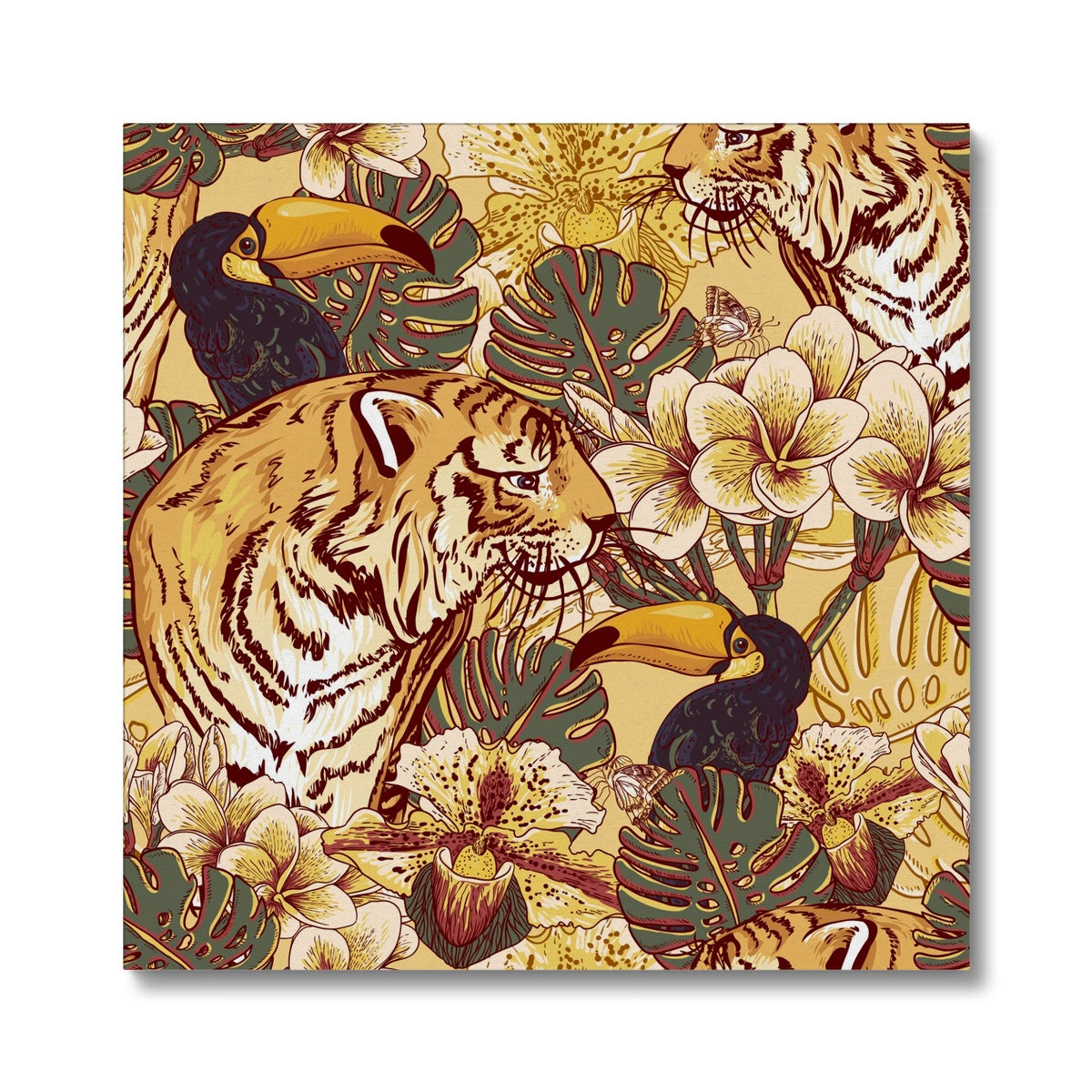 Lion & Toucan Beige Seamless Pattern Canvas