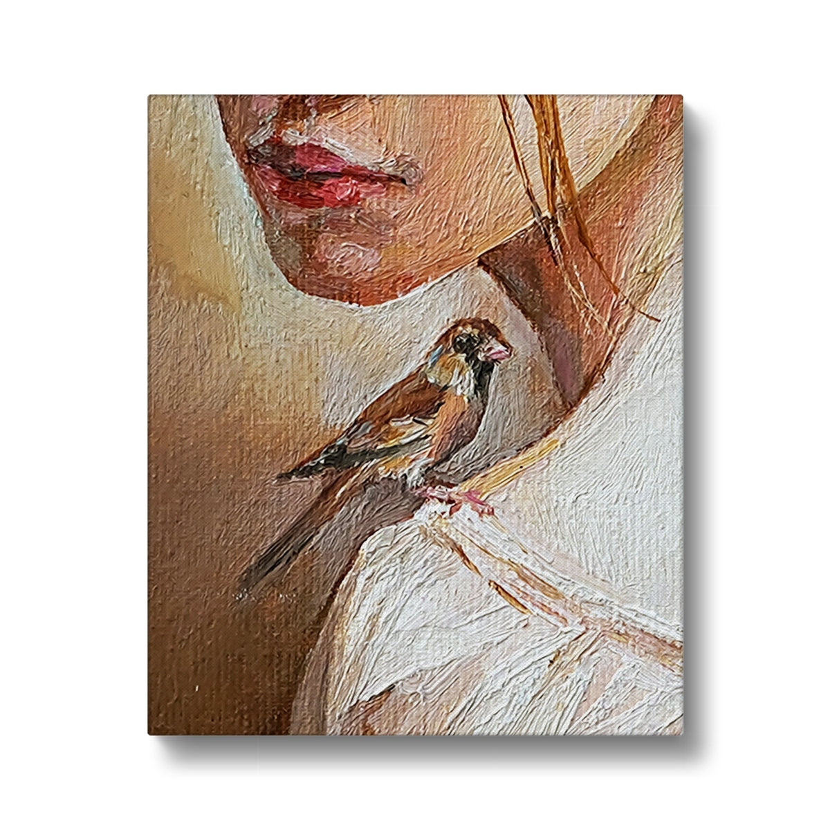 Little Sparrow & Girl Oil Portrait Canvas