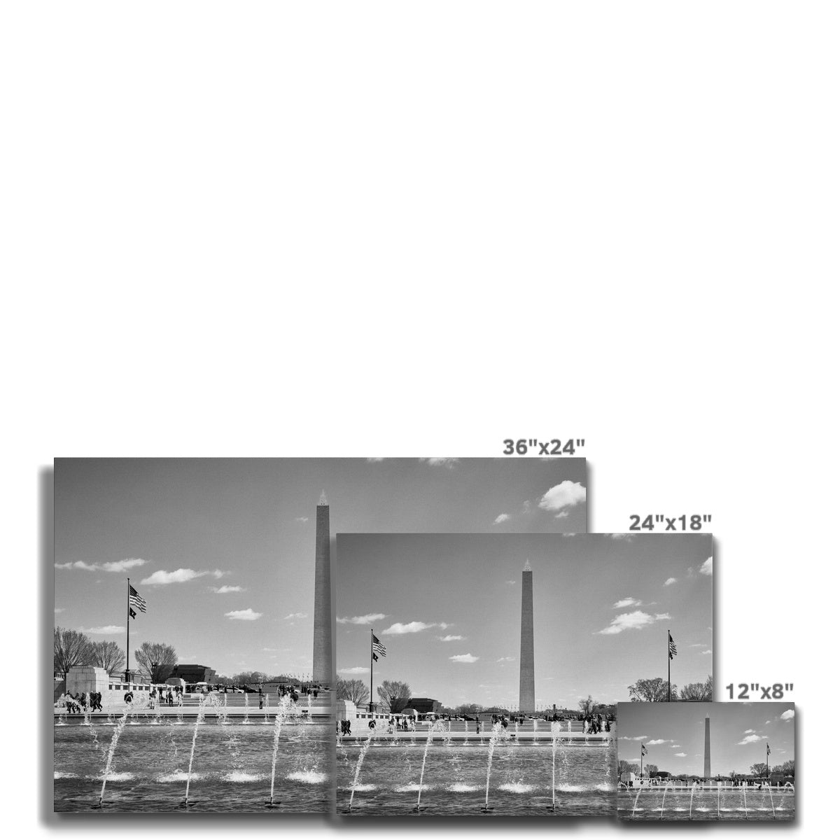 Grayscale Washington Monument Fountain Canvas