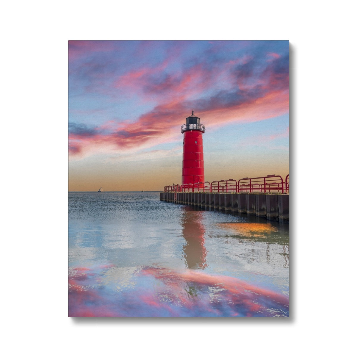 Sunset At Milwaukee Pierhead Lighthouse Canvas