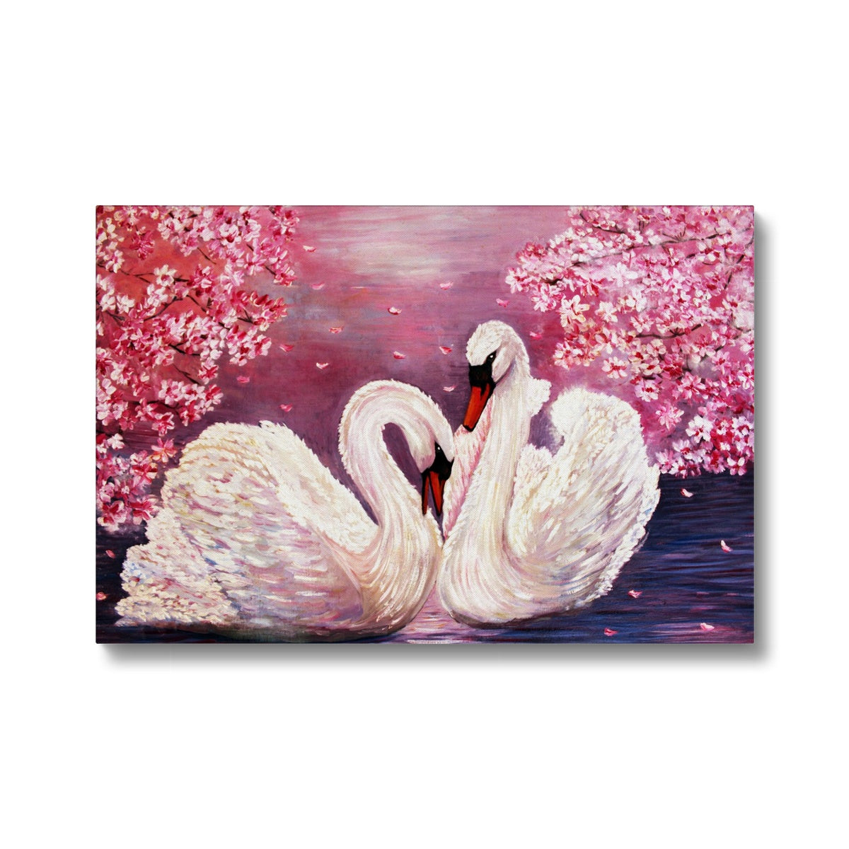 Swans & Cherry Blossom Trees Canvas
