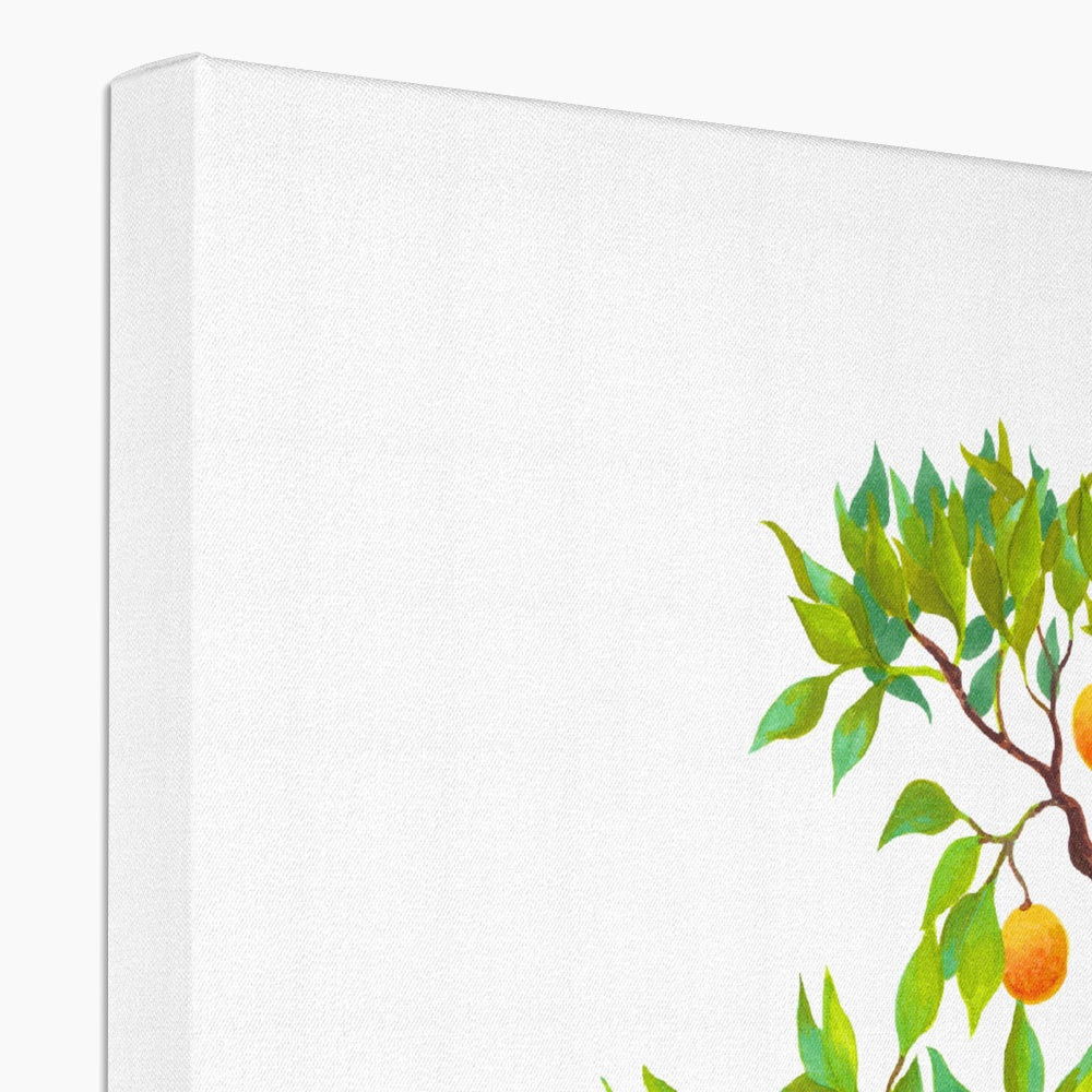 White Pot Bonsai Orange Tree Illustration Canvas