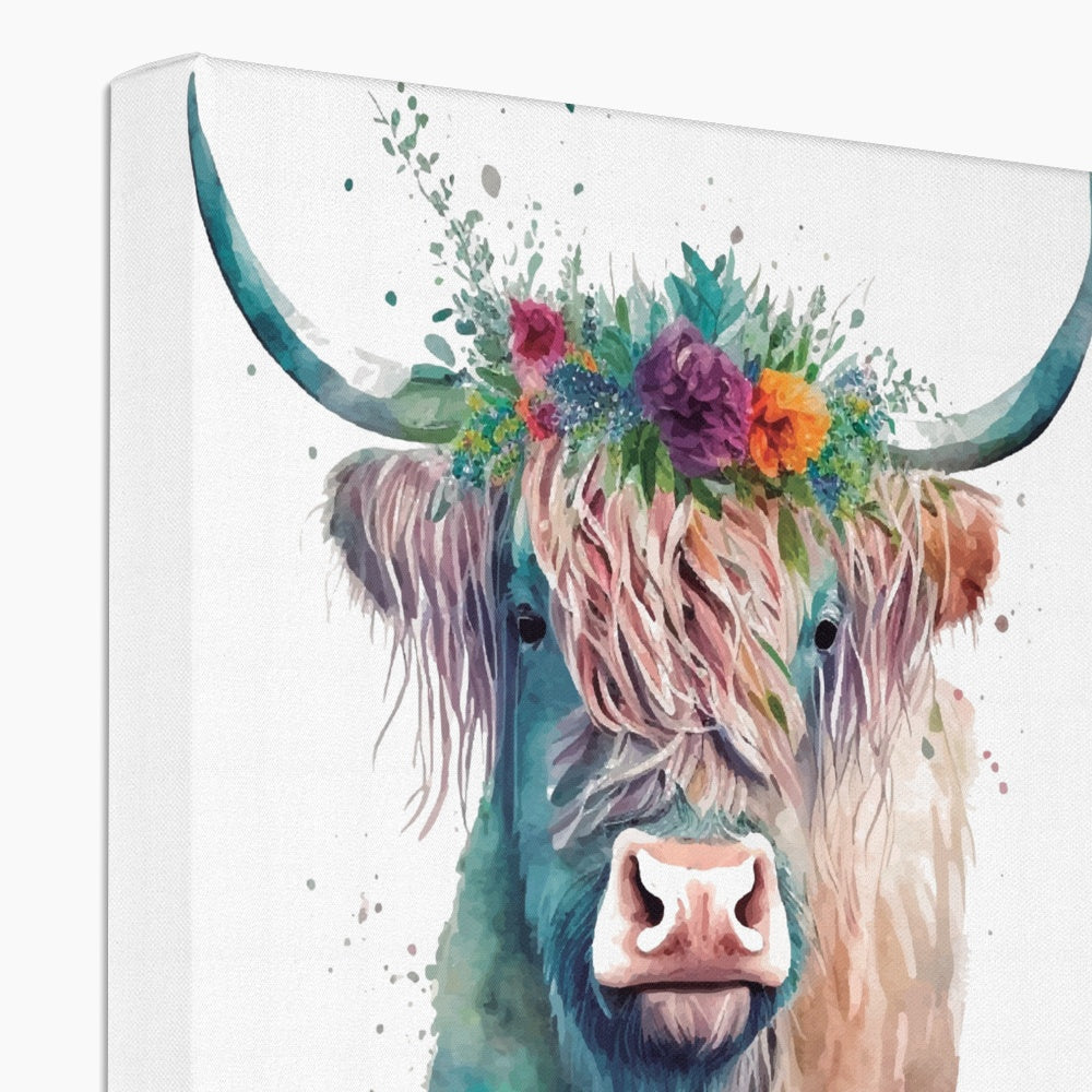 Impeccable Cow With Flowers Crown Illustration Canvas