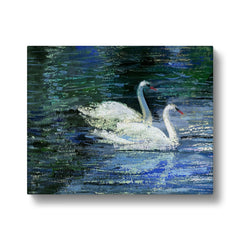 Peaceful Swans Floating Portrait  Canvas