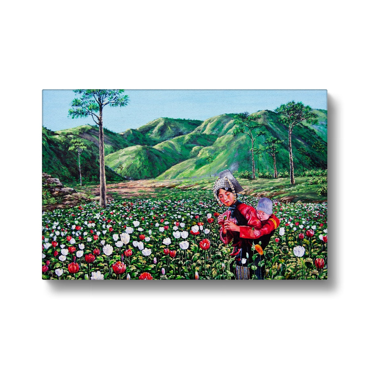 Mother & Baby Farming In Flower Field  Canvas