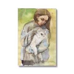 Girl Playing With White Cat Canvas