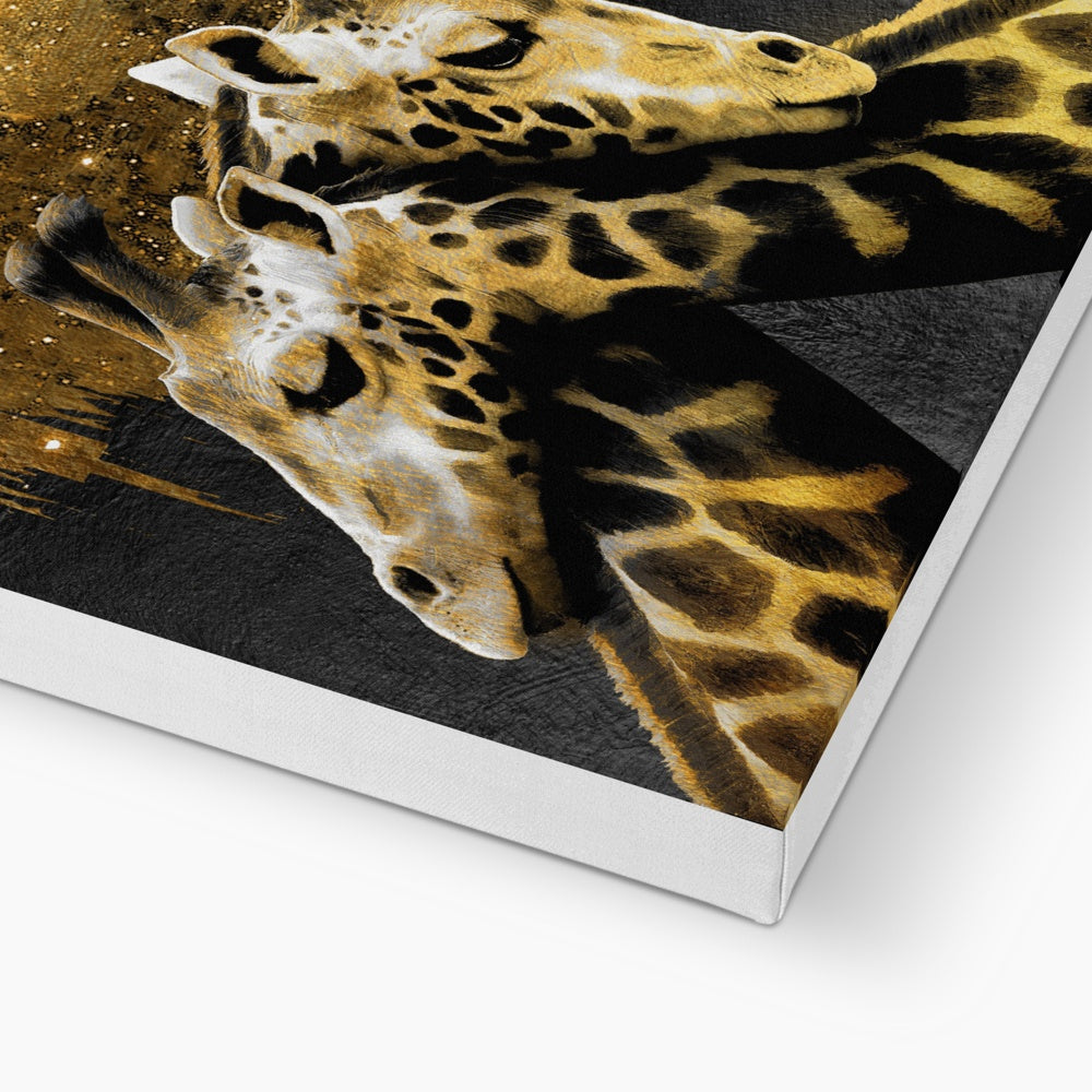 Black & Gold Giraffe Couple Canvas