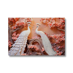 White Peacocks & Pink Flowers Canvas