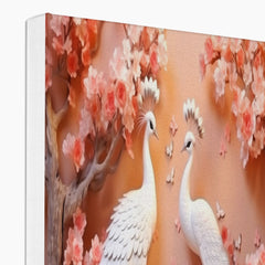 White Peacocks & Pink Flowers Canvas