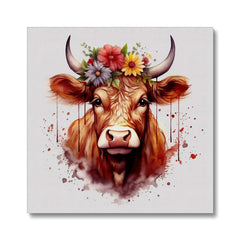 Cow With Daisy Flowers Crown Canvas