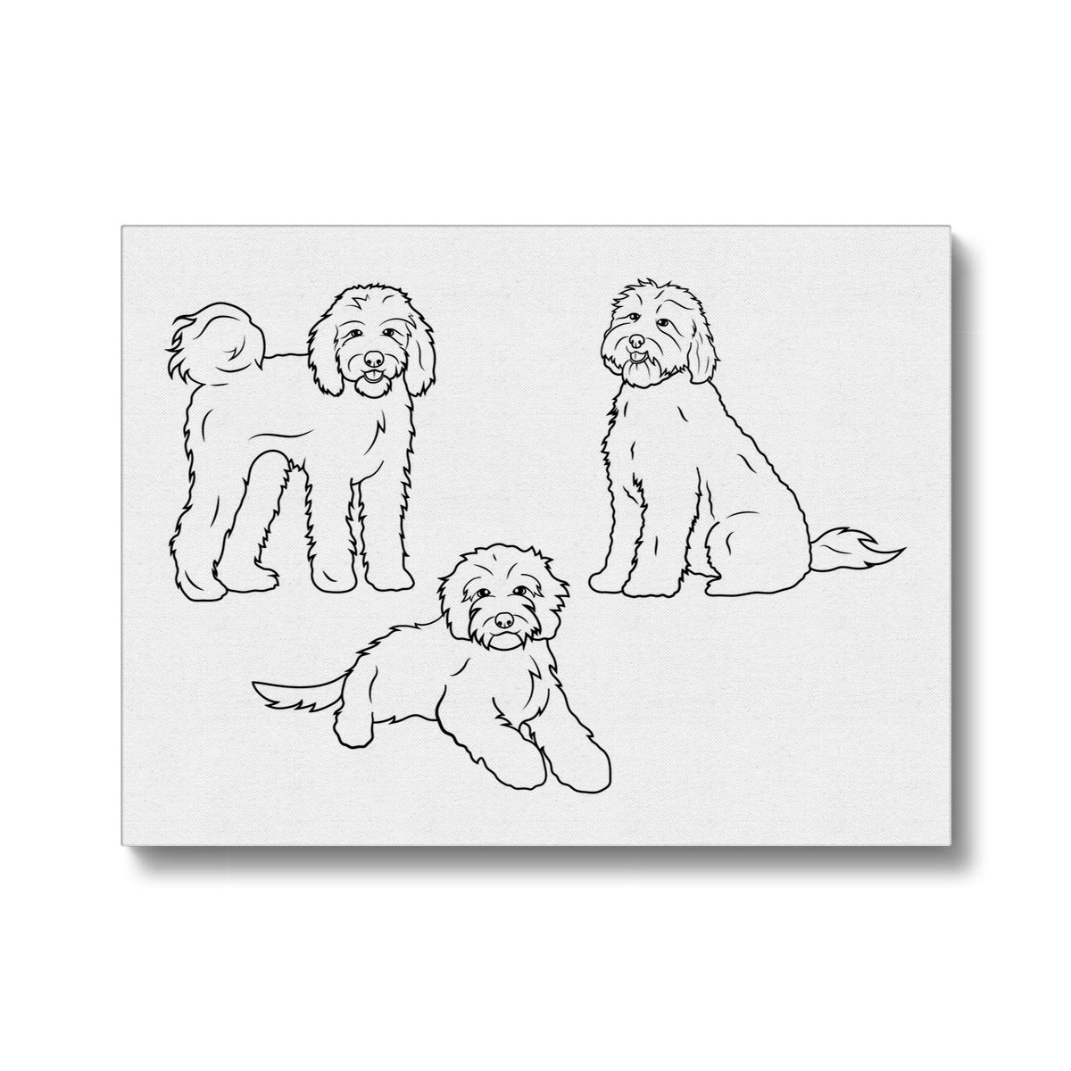 Black & White Goldendoodle Illustration Canvas