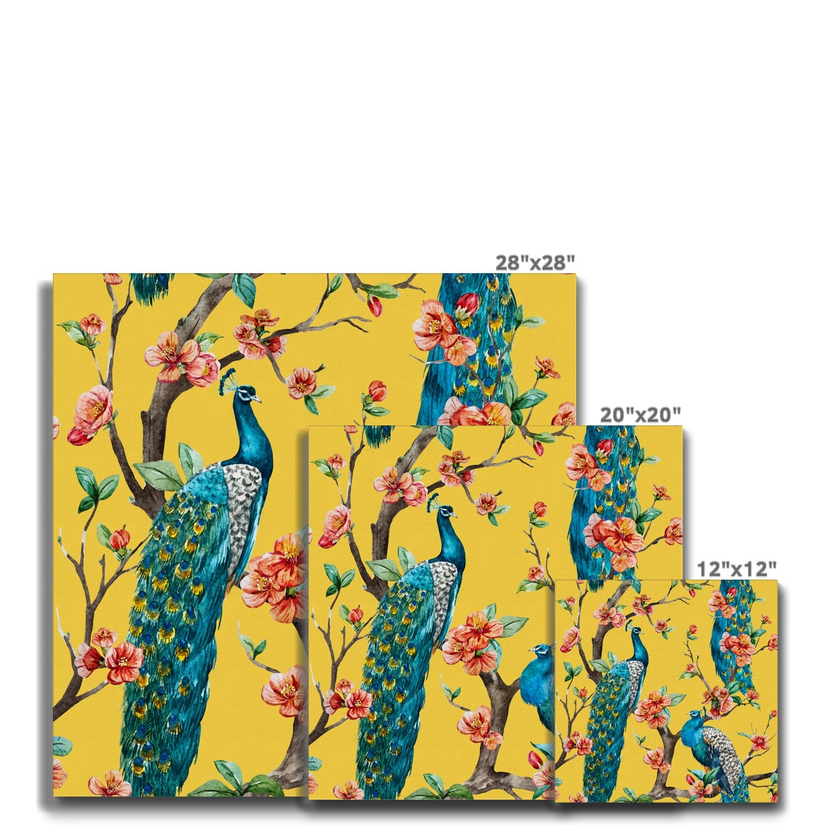 Yellow Seamless Peacock Print Canvas