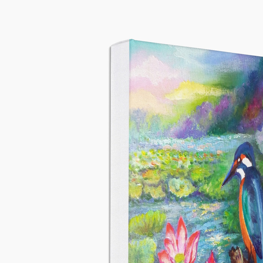 Blue Sparrow & Lillies Lake Canvas