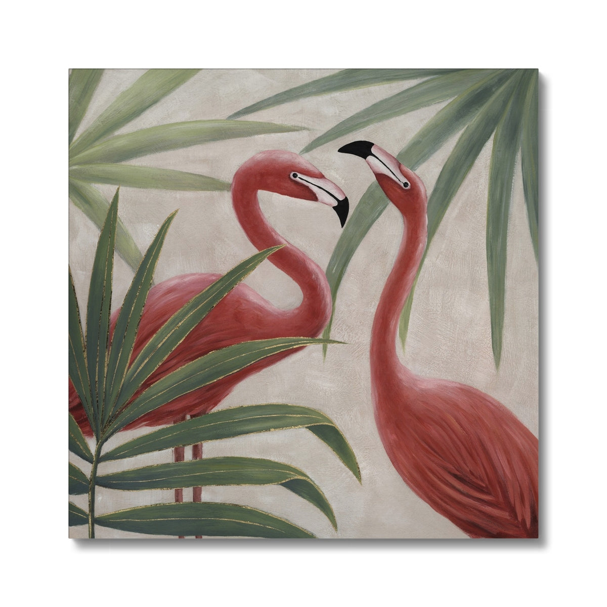 Flamingos In Leaves Art Canvas