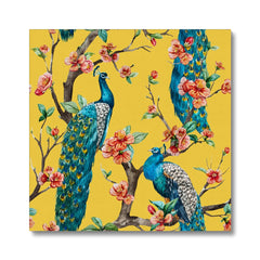 Yellow Seamless Peacock Print Canvas