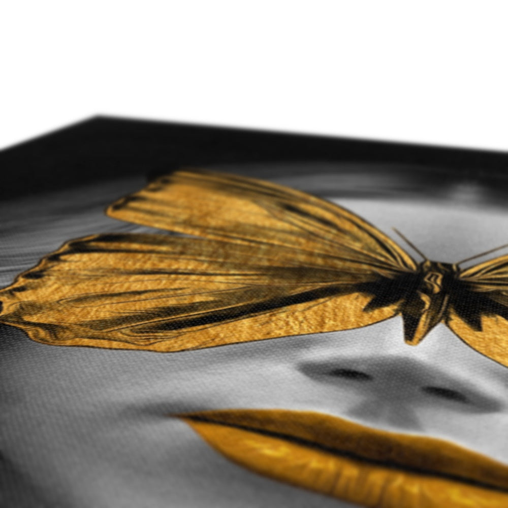 Black & Gold Butterfly On Girl Painting Canvas