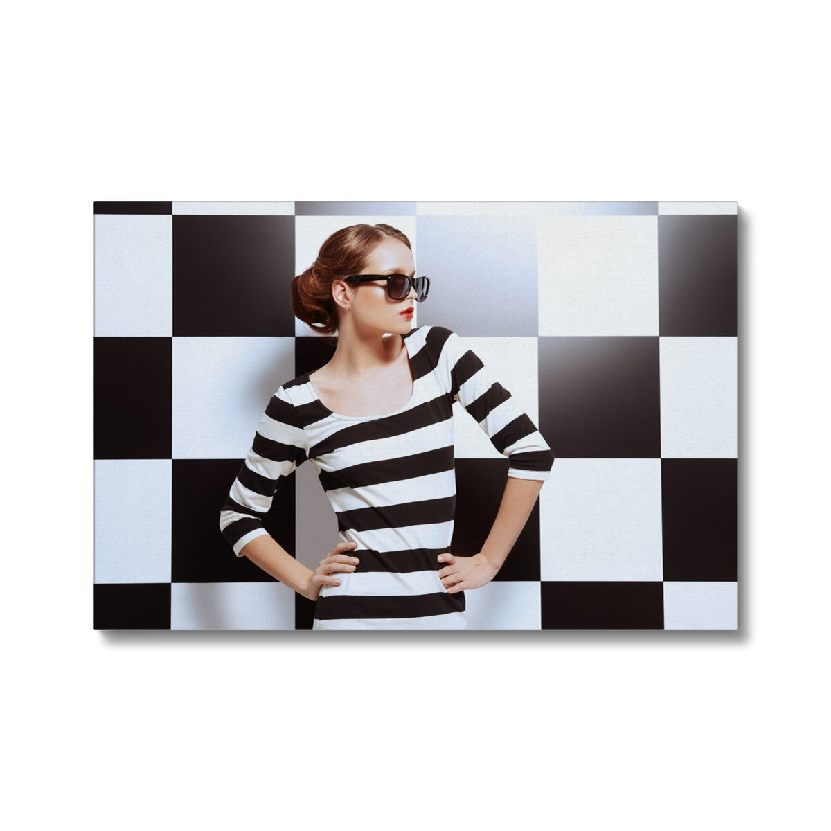 Amazing Black & White Checkered Dress Canvas