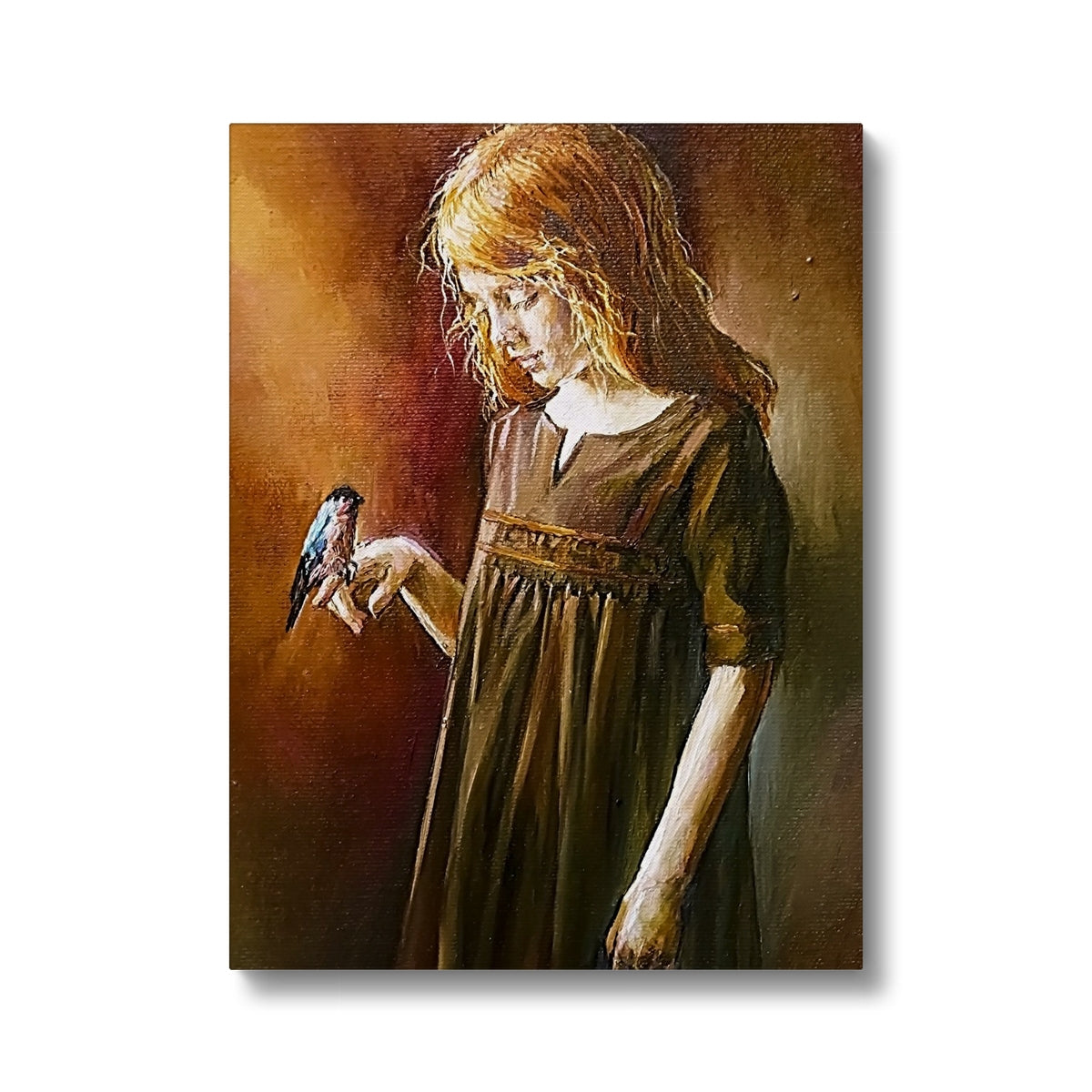 Girl Playing With Sparrows Canvas