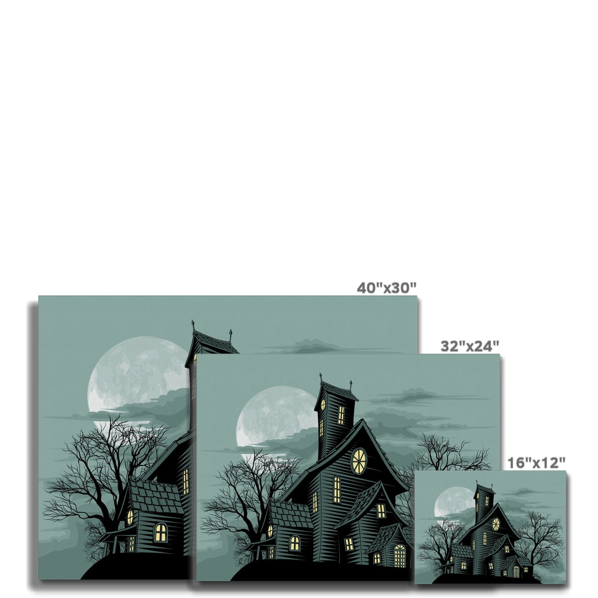 Green  Haunted House Illustration Canvas