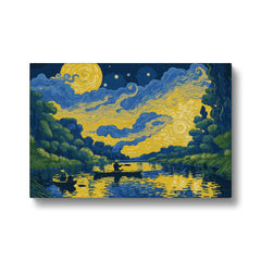 The Starry Night Lake, Van Gogh Inspired Canvas