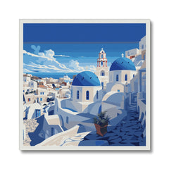 Illustration Of Blue Dome Church Santorini Canvas