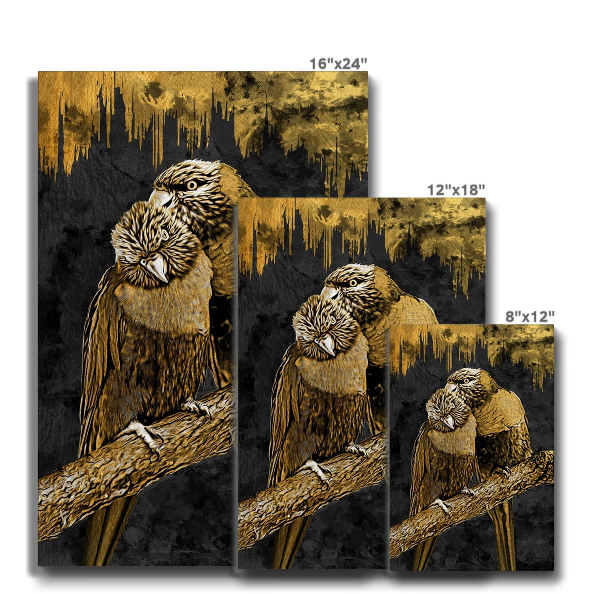 Black & Gold Crow Couple Canvas