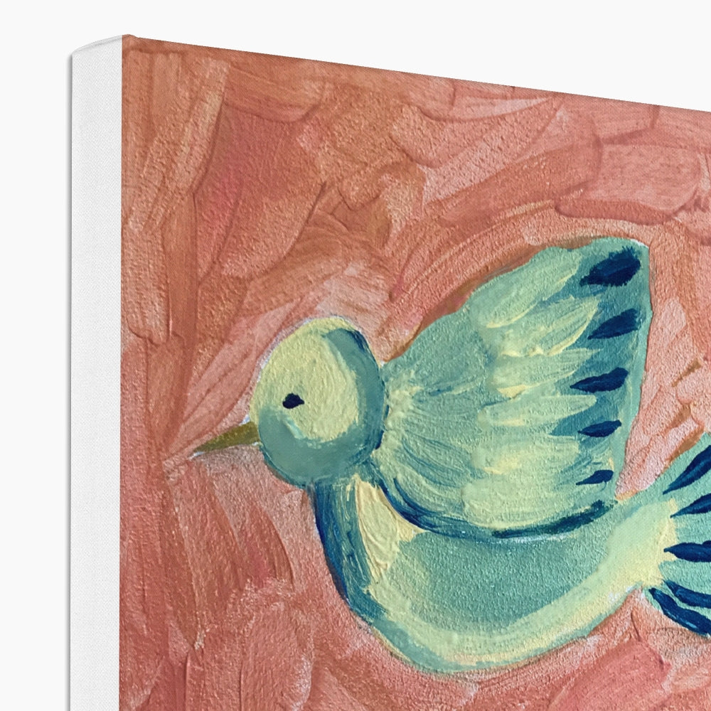 Cute Blue Flying Birdie Canvas