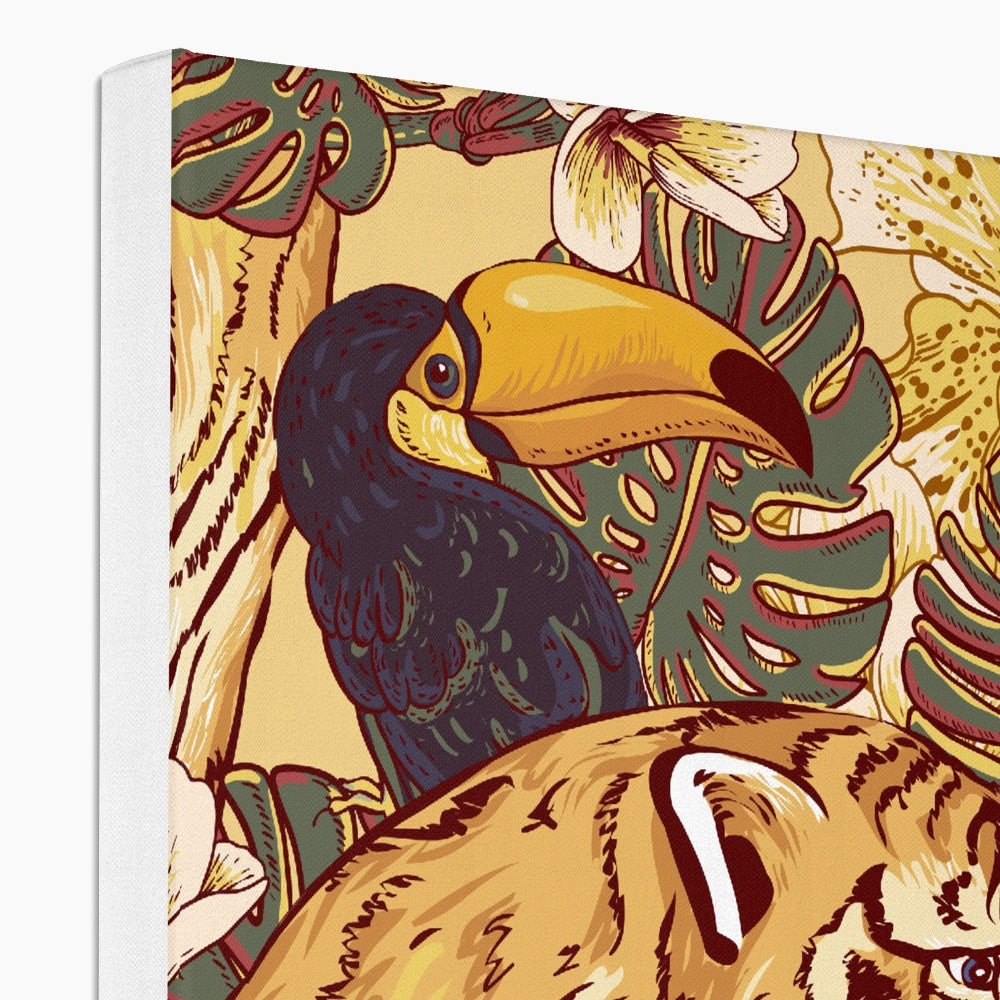 Lion & Toucan Beige Seamless Pattern Canvas