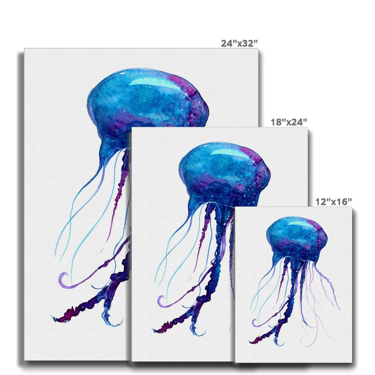 Blue Jelly Fish Watercolor Painting Canvas