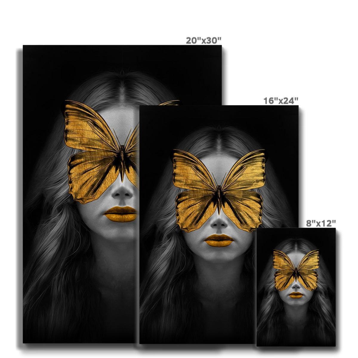 Black & Gold Butterfly On Girl Painting Canvas