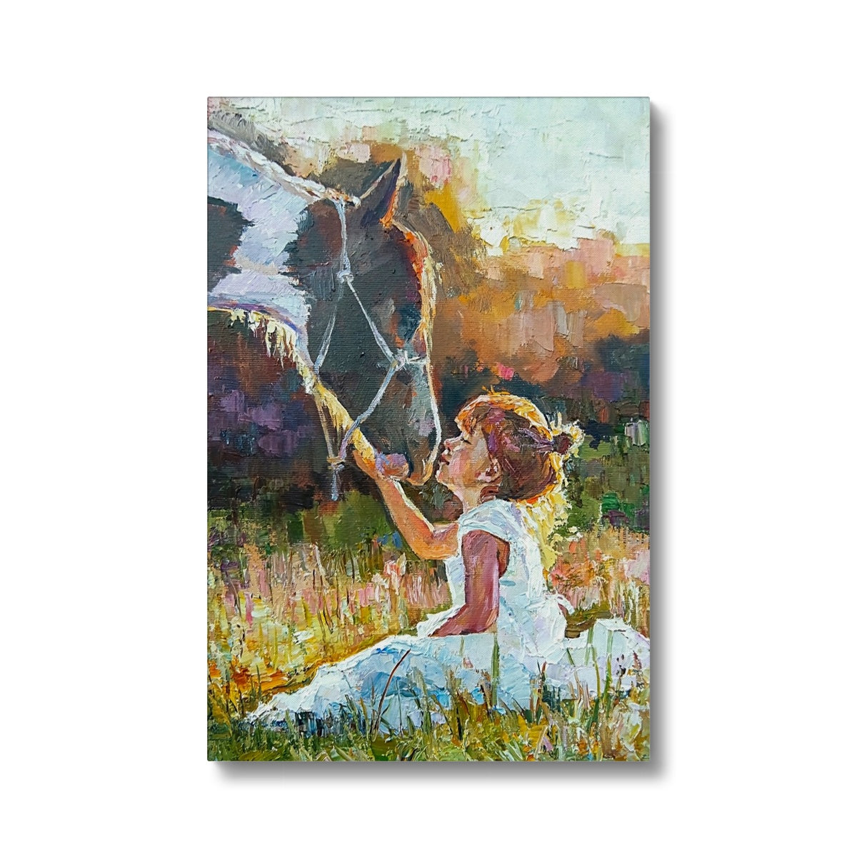 Little Girl With Her Horse Canvas