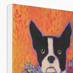 Flowers & Red Boston Terrier Painting  Canvas