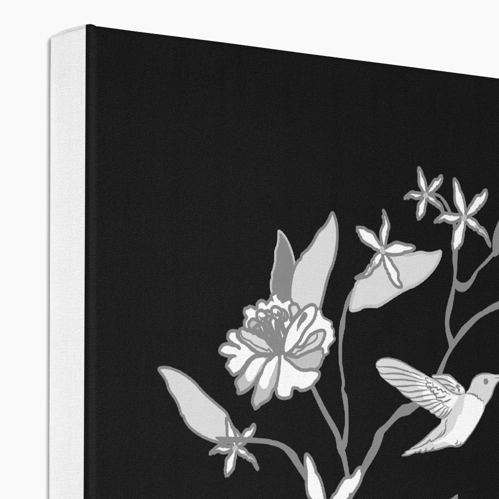 Black & White Sparrow & Hummingbird Canvas