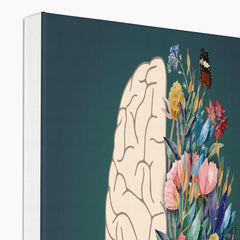 Brain With Flowers , Green Illustration Canvas