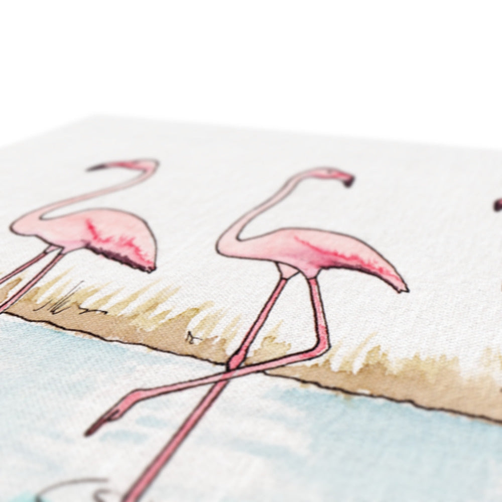 Three Flamingos In Lake Portrait Canvas