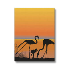 Flamingo Family & Sunset Canvas