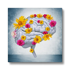 Brain With Yellow & Pink Flowers Illustration Canvas