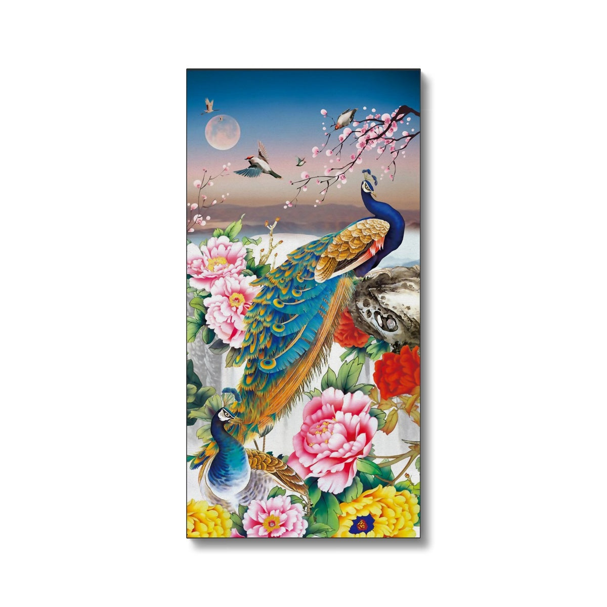 Peacock & Blooming Flowers Canvas