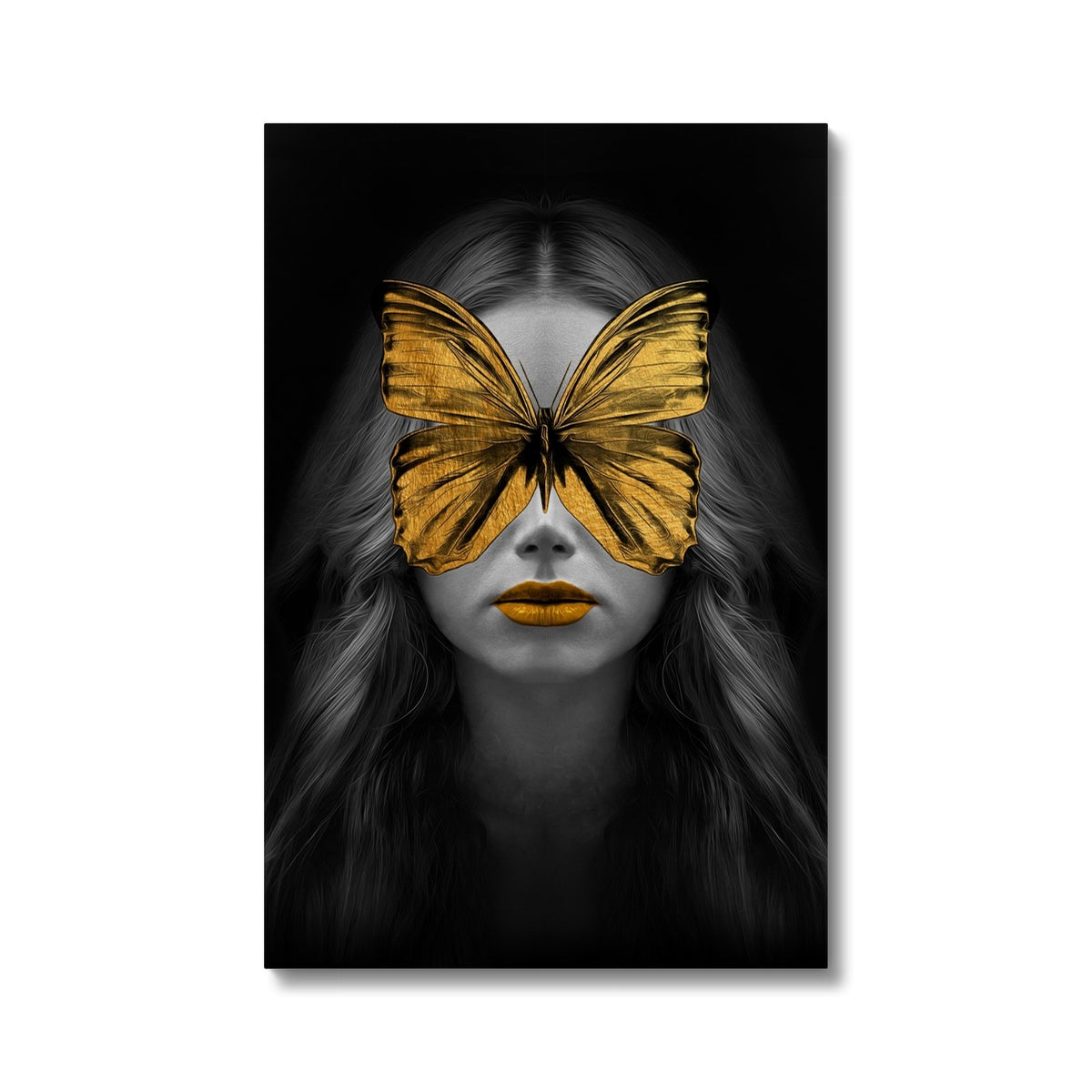 Black & Gold Butterfly On Girl Painting Canvas