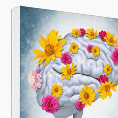 Brain With Yellow & Pink Flowers Illustration Canvas