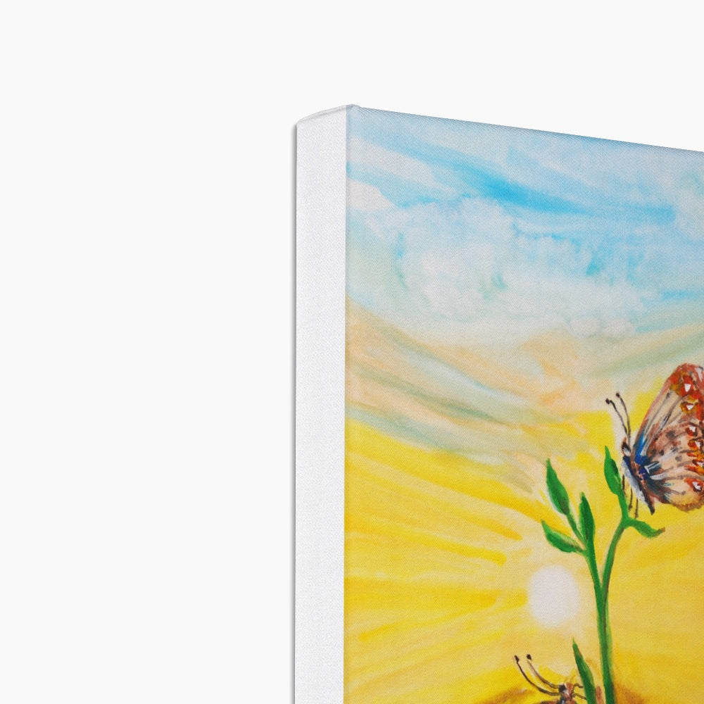 Sunset & Butterfly On A Flower Painting Canvas