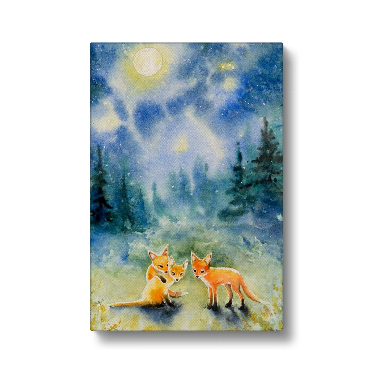 Fox Family In Forest Canvas